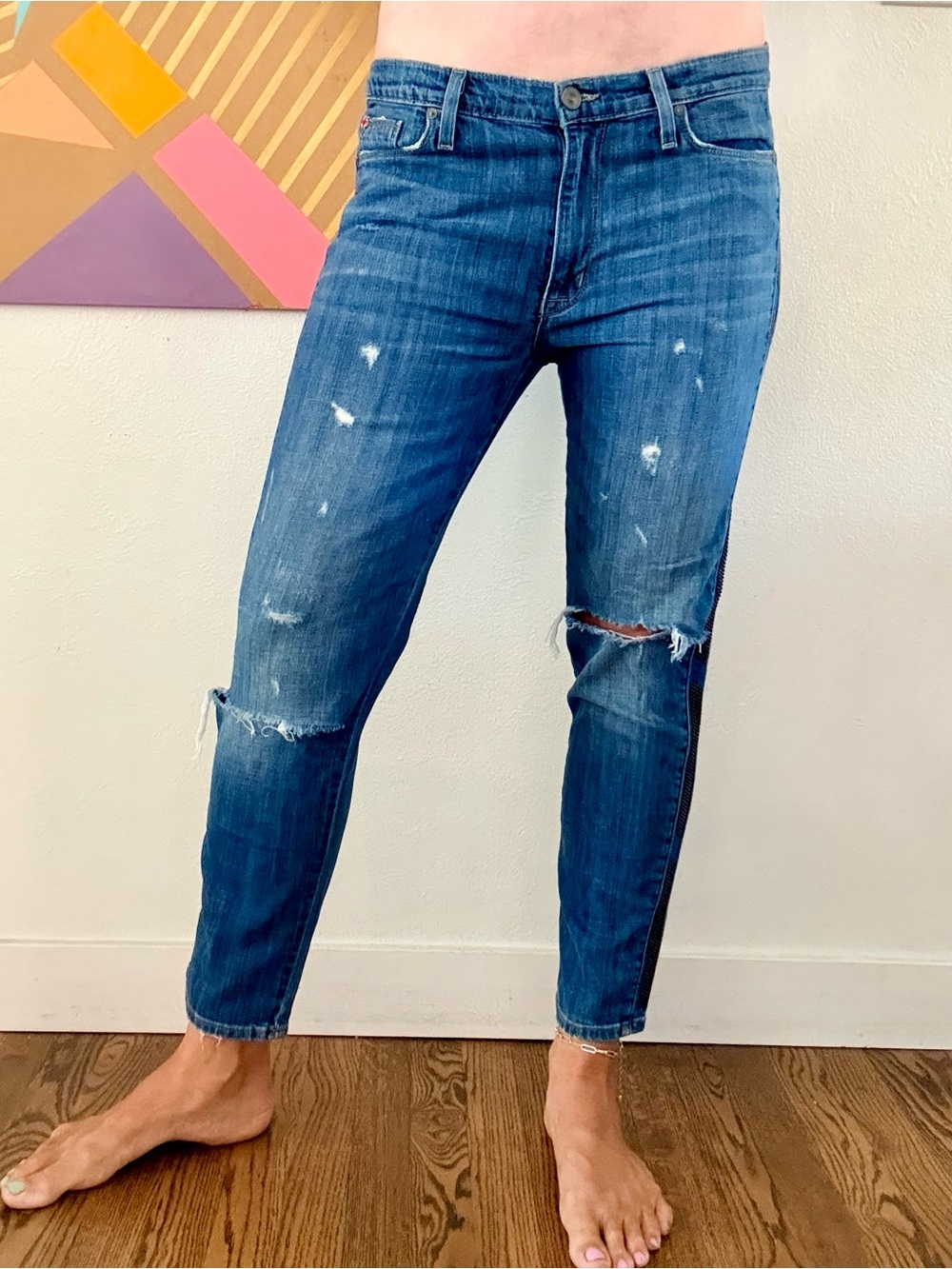 Hudson Jeans Slim Straight Distressed Blue Denim